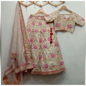 Elegant Pink and Cream Embroidered Lehenga